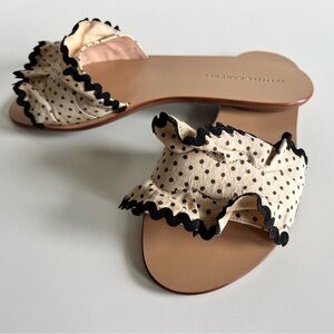 Loeffler Randall Birdie Ruffled Slide Sandals Cream Black Polka Dot Sz. 8